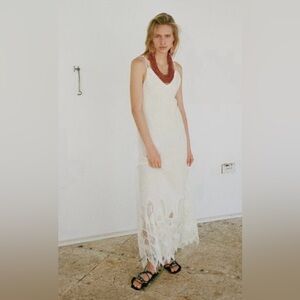 Zara Limited Edition White Linen Lace Slip Midi Dress Bridal Engagement Size S